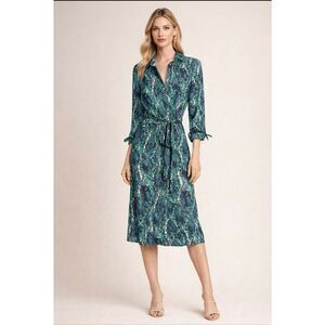 INC International Concepts Teal Snake Print Tie Waist Dress Size Medium